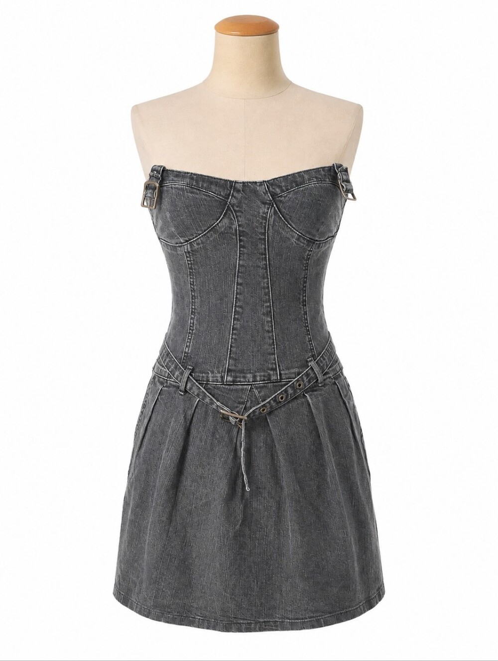 Sisley Gray Denim Corset Mini Dress Y2K